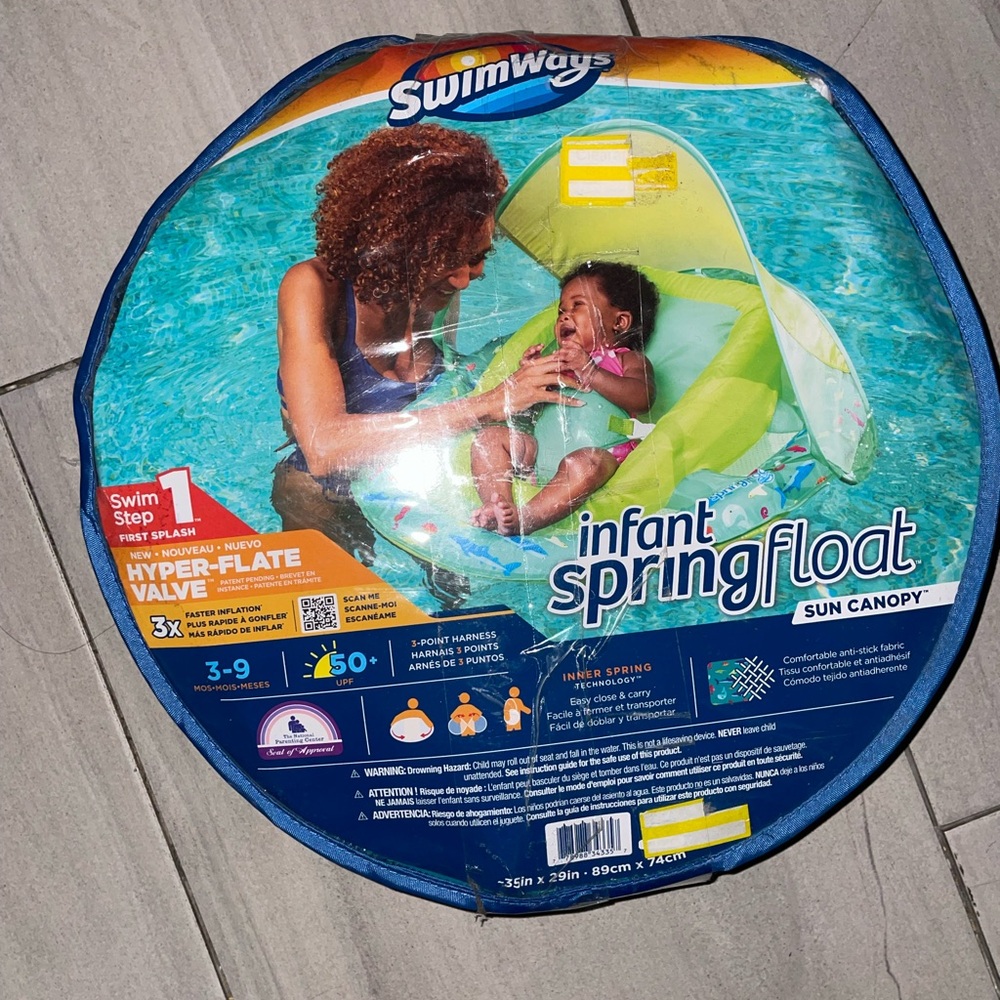 SwimWays Infant Spring Float with Canopy - Green and Blue